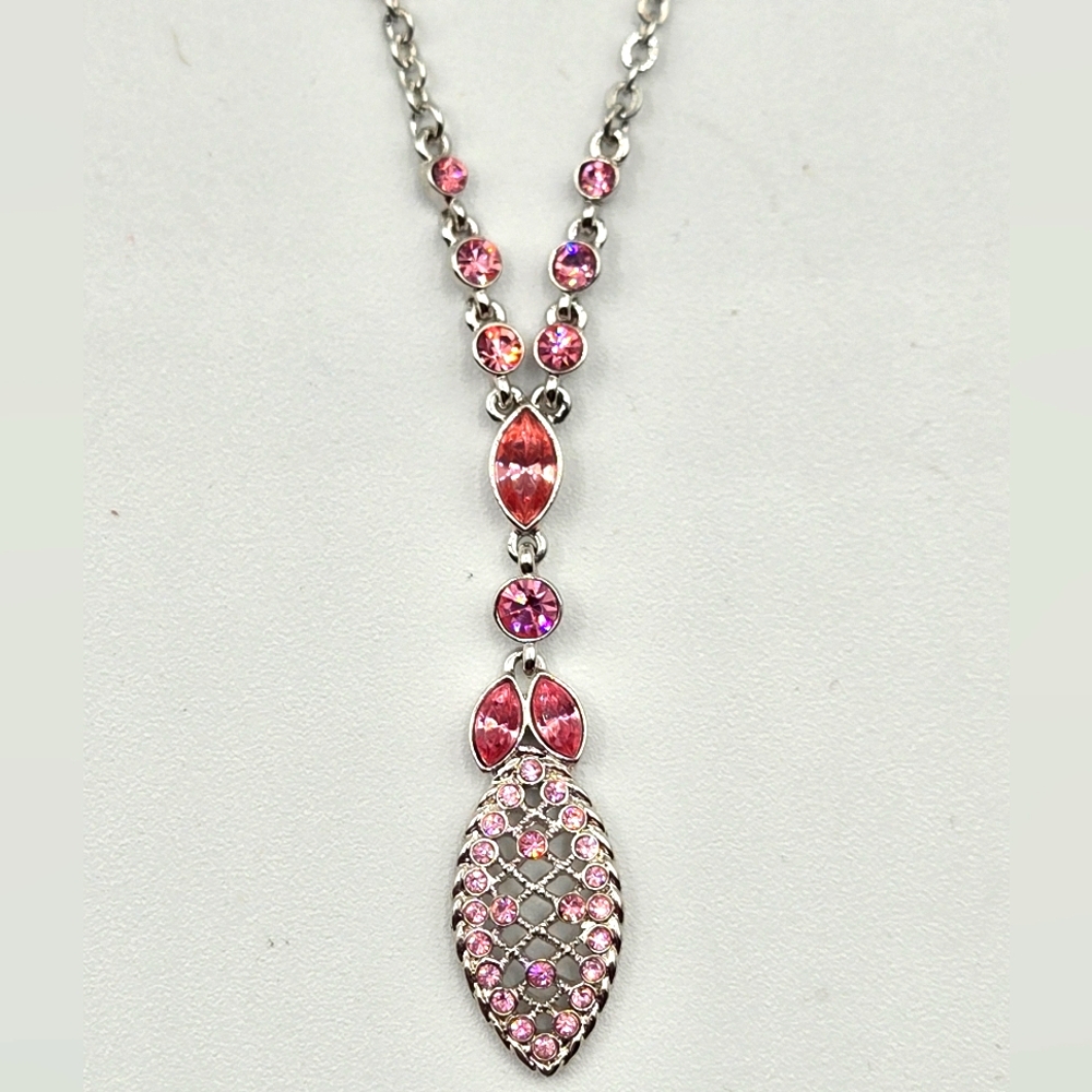 GIVENCHY Vintage Silver Tone Necklace Pink Crystal Pendant - Picture 4 of 8